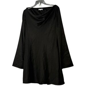Reformation Pike Satin Bell Sleeve Cowl Boat Neck Mini Dress in Black - Large